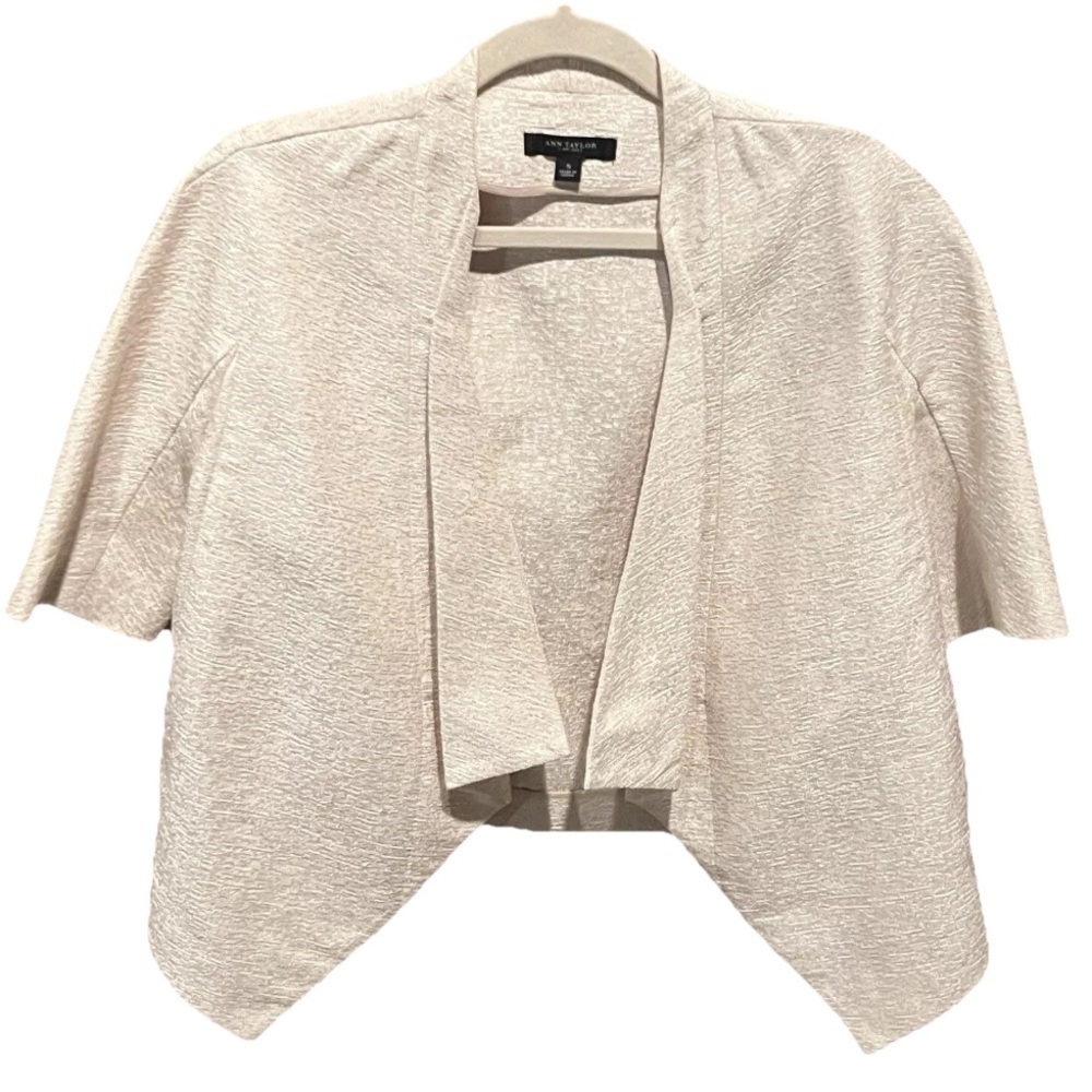 Ann Taylor Cropped High Low Shimmer Open Front Short Sleeve Blazer Jacket S